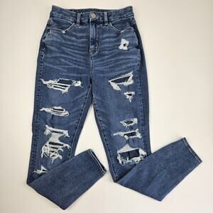 American Eagle Curvy Hi-Rise Jegging Jeans Womens 2 Medium Wash Distressed Denim